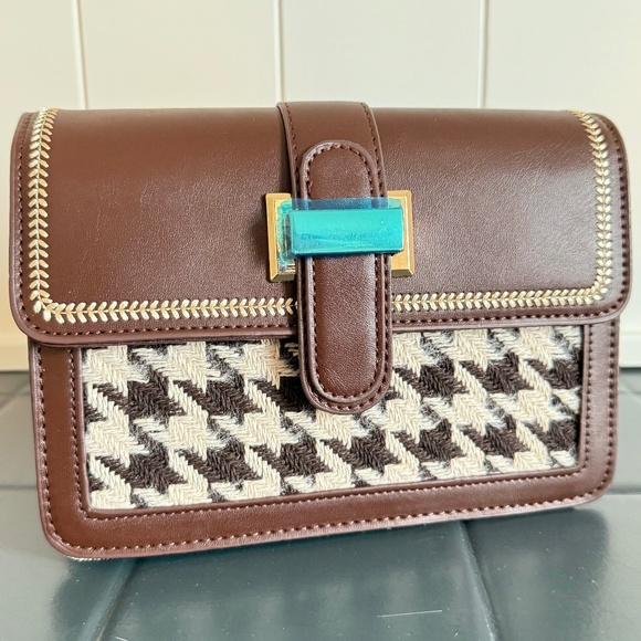 BRAND NEW Brown Houndstooth Purse - Picture 2 of 5